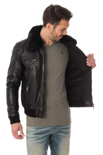Buffalo leather jacket with fur collar - Image n°4