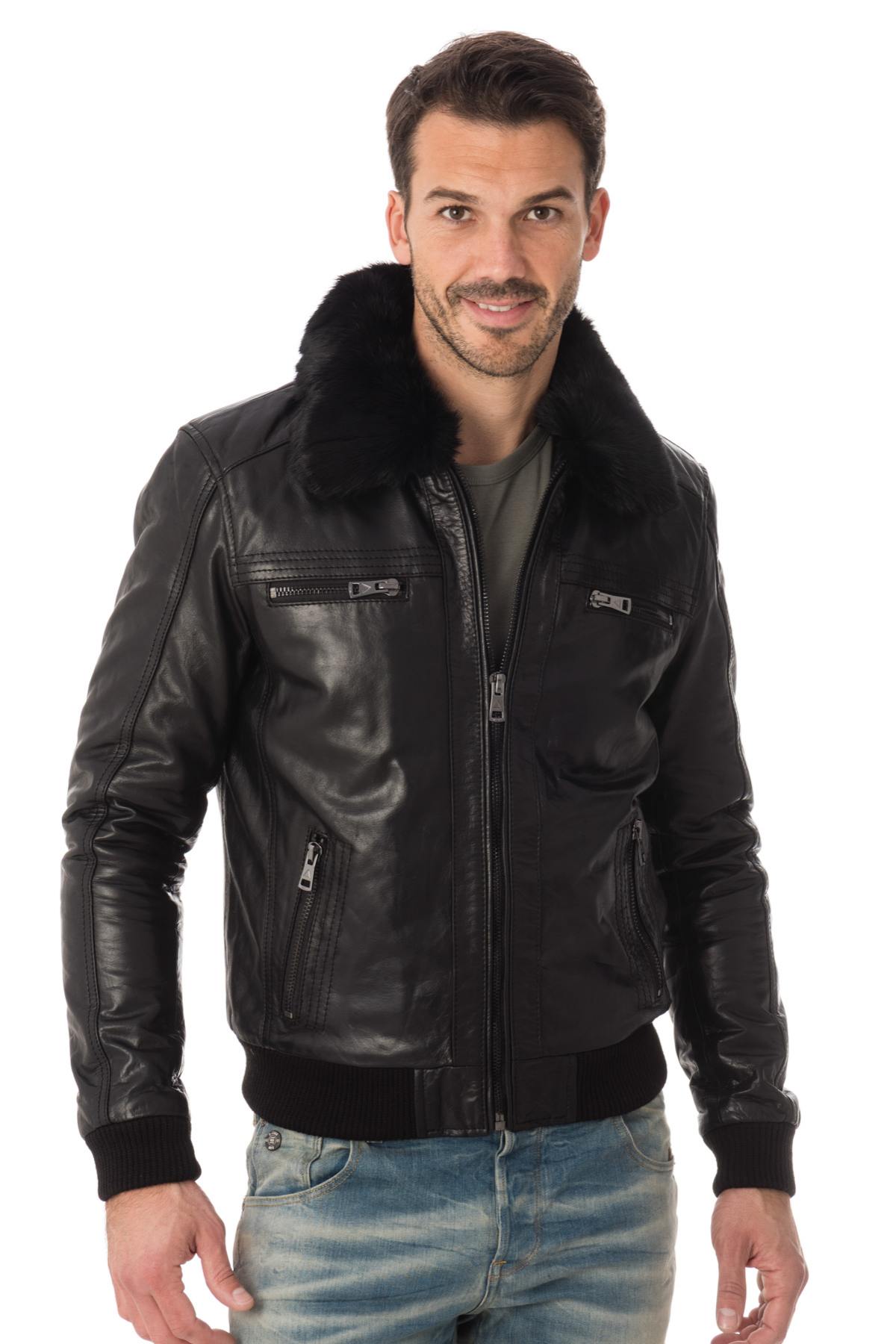 Buffalo leather jacket with fur collar - Image n°3