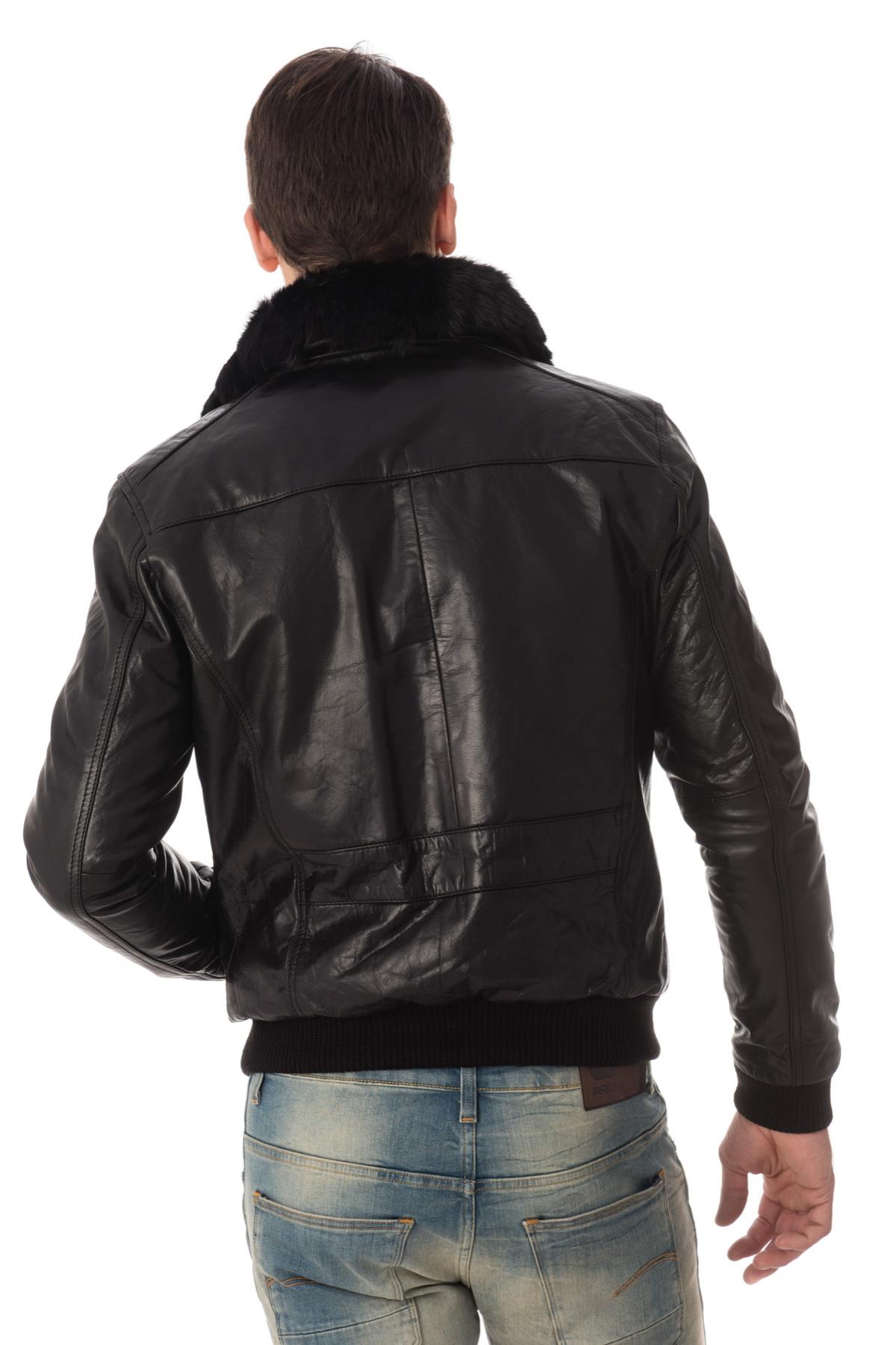 Buffalo leather jacket with fur collar - Image n°5
