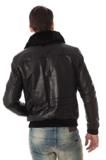 Buffalo leather jacket with fur collar - Image n°5