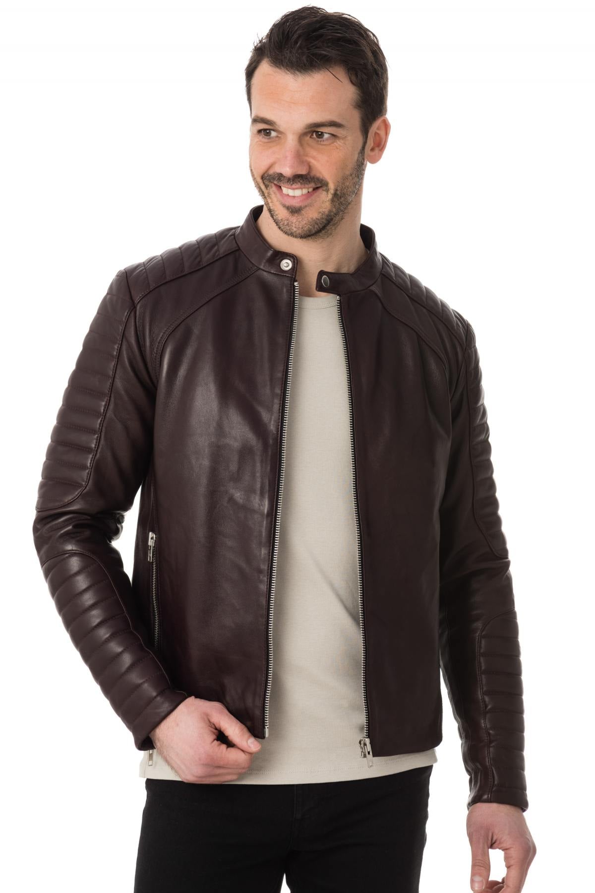 Dark burgundy men's fashion leather - Image n°3