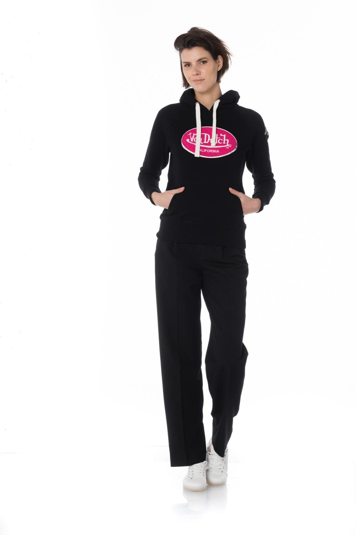 Women's black hoodie with pink patch - Image n°2