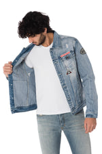 Blue denim jacket with Von Dutch patches - Image n°7