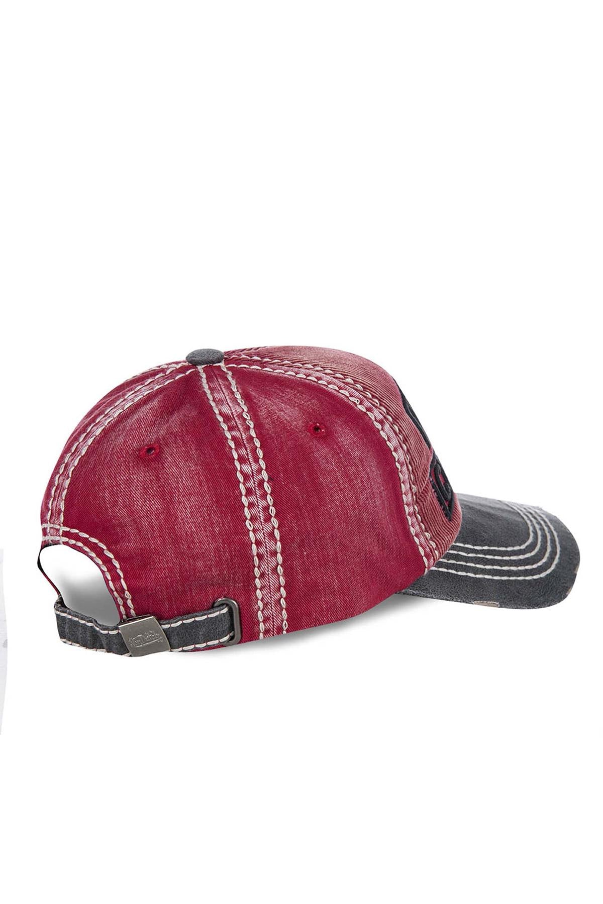 Red and gray cap with velvet look - Image n°3