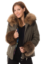 Khaki cotton jacket with fur - Image n°3