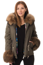 Khaki cotton jacket with fur - Image n°4