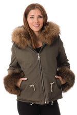 Khaki cotton jacket with fur - Image n°1