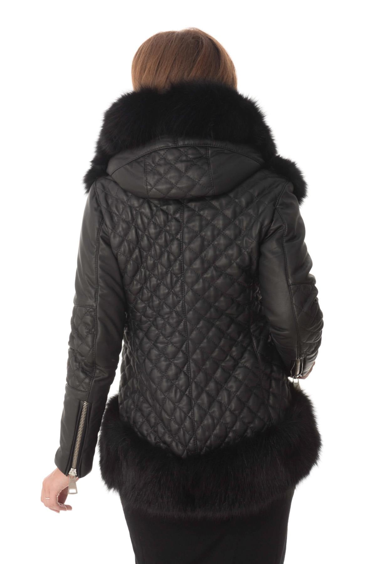 Sheepskin leather jacket with fox fur - Image n°7
