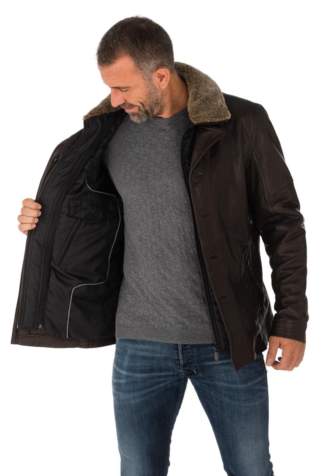 Men's sheepskin leather jacket with lambswool collar - Image n°5