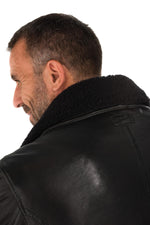 Black sheepskin leather jacket with wool collar - Image n°8