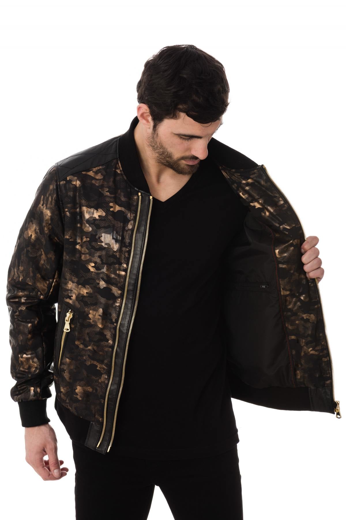 Men's black/gold bomber jacket - Image n°6