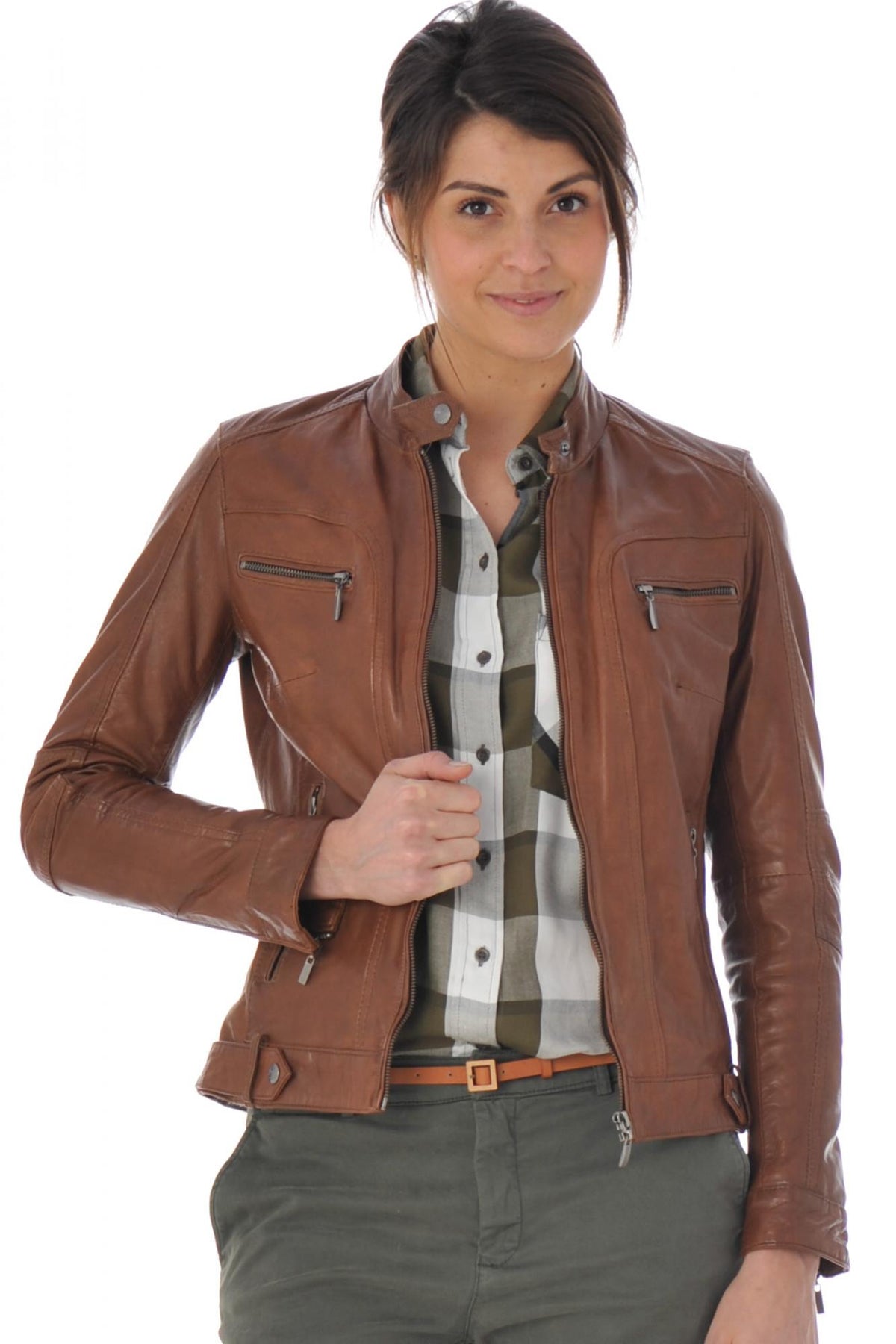 Women's biker collar jacket - Image n°3