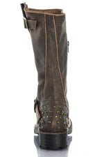 Distressed Brown Leather Studded Boots - Image n°5