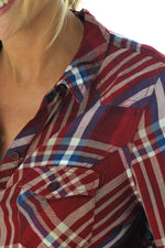 Women's burgundy checked shirt - Image n°4