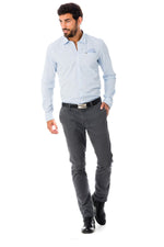 Blue long-sleeved polka dot shirt - Image n°2