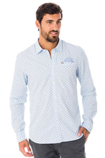Blue long-sleeved polka dot shirt - Image n°1