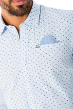 Blue long-sleeved polka dot shirt - Image n°5