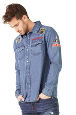 Blue denim shirt with patches - Image n°1