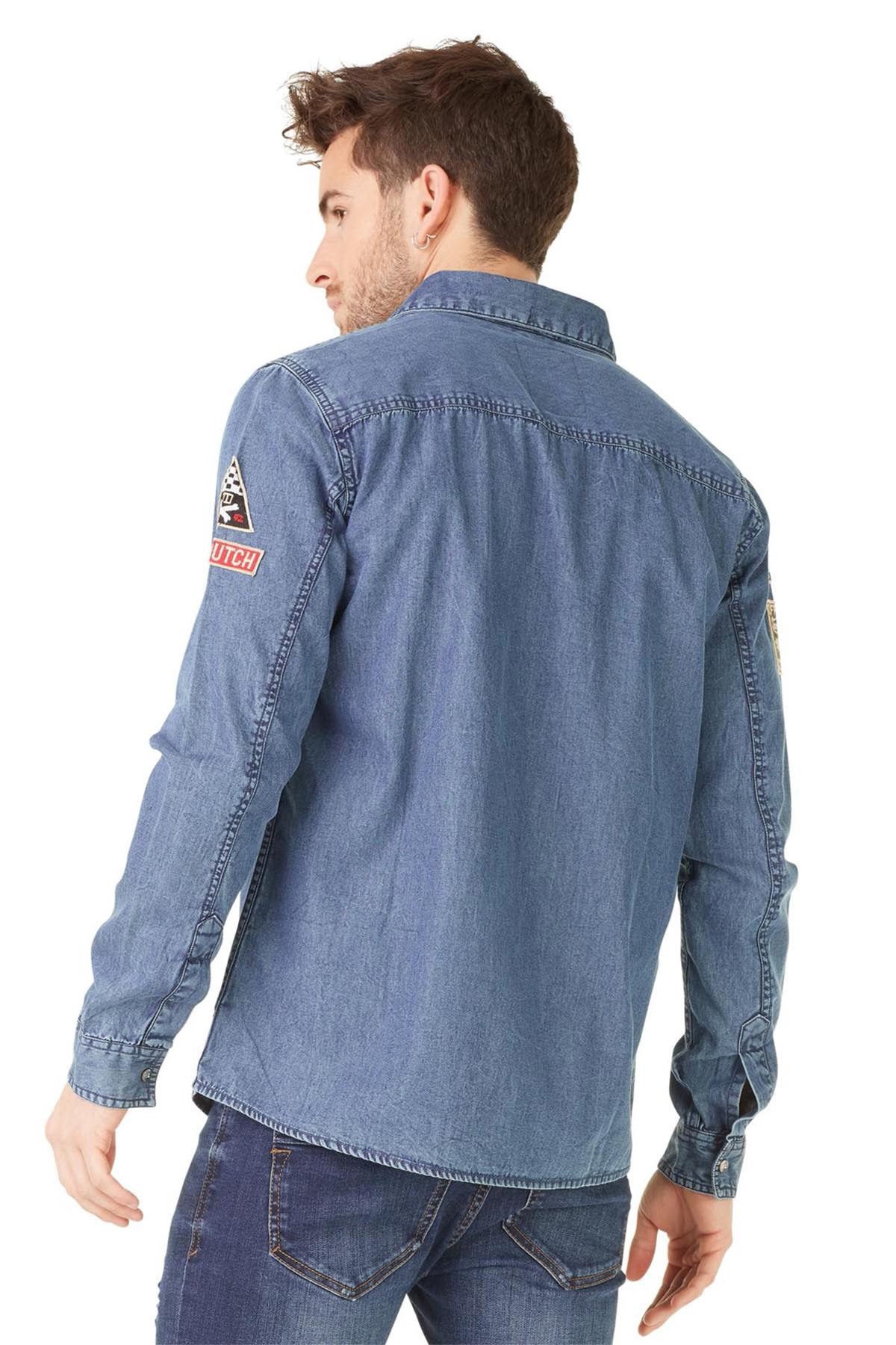 Blue denim shirt with patches - Image n°4
