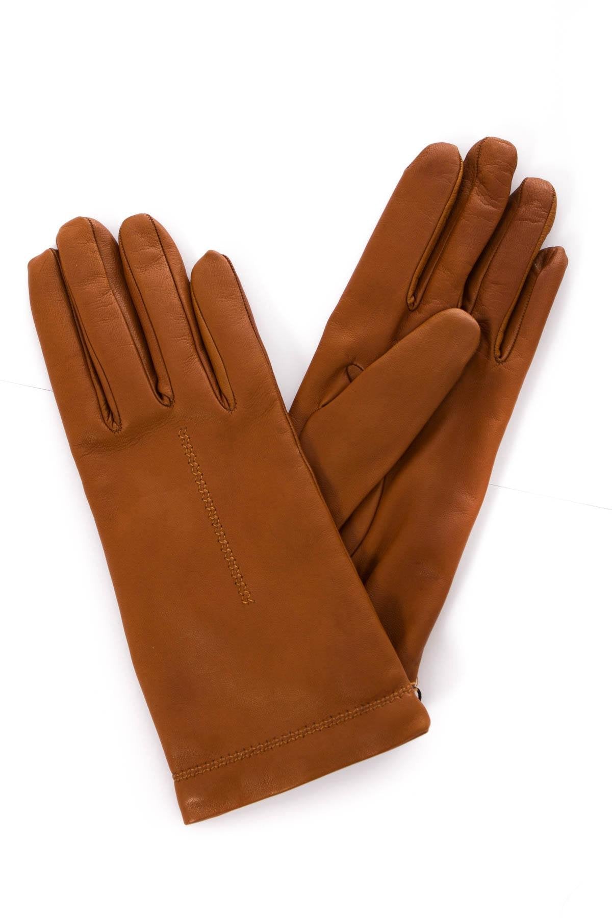 Women's camel-colored gloves - Image n°1