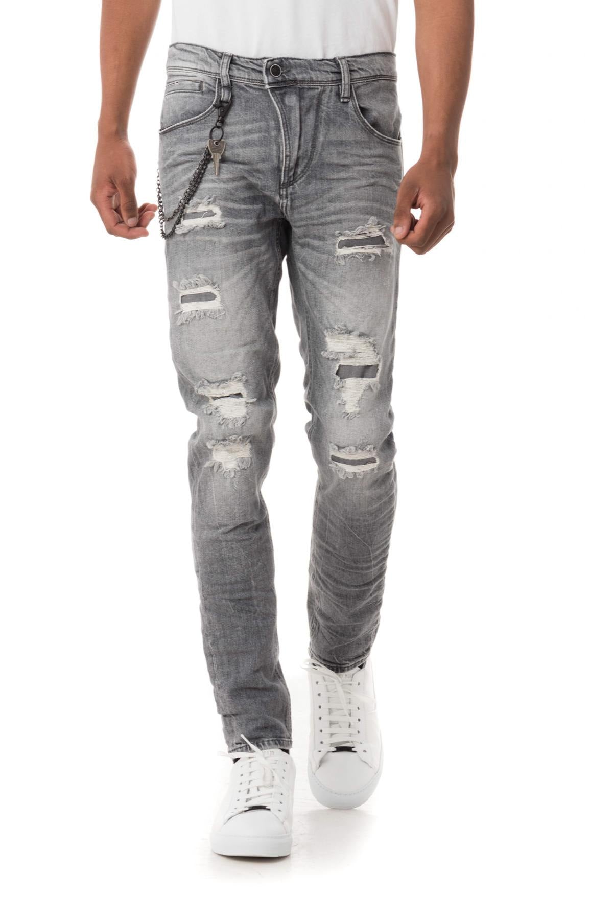 Men's gray destroyed jeans - Image n°1