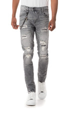 Men's gray destroyed jeans - Image n°1