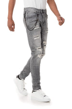 Men's gray destroyed jeans - Image n°4