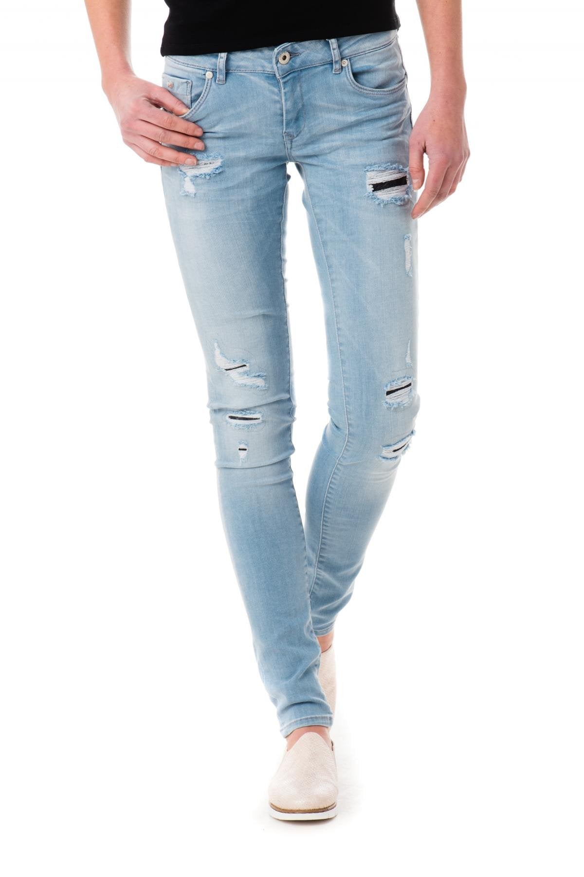Women's light blue destroyed kaporal jeans - Image n°1