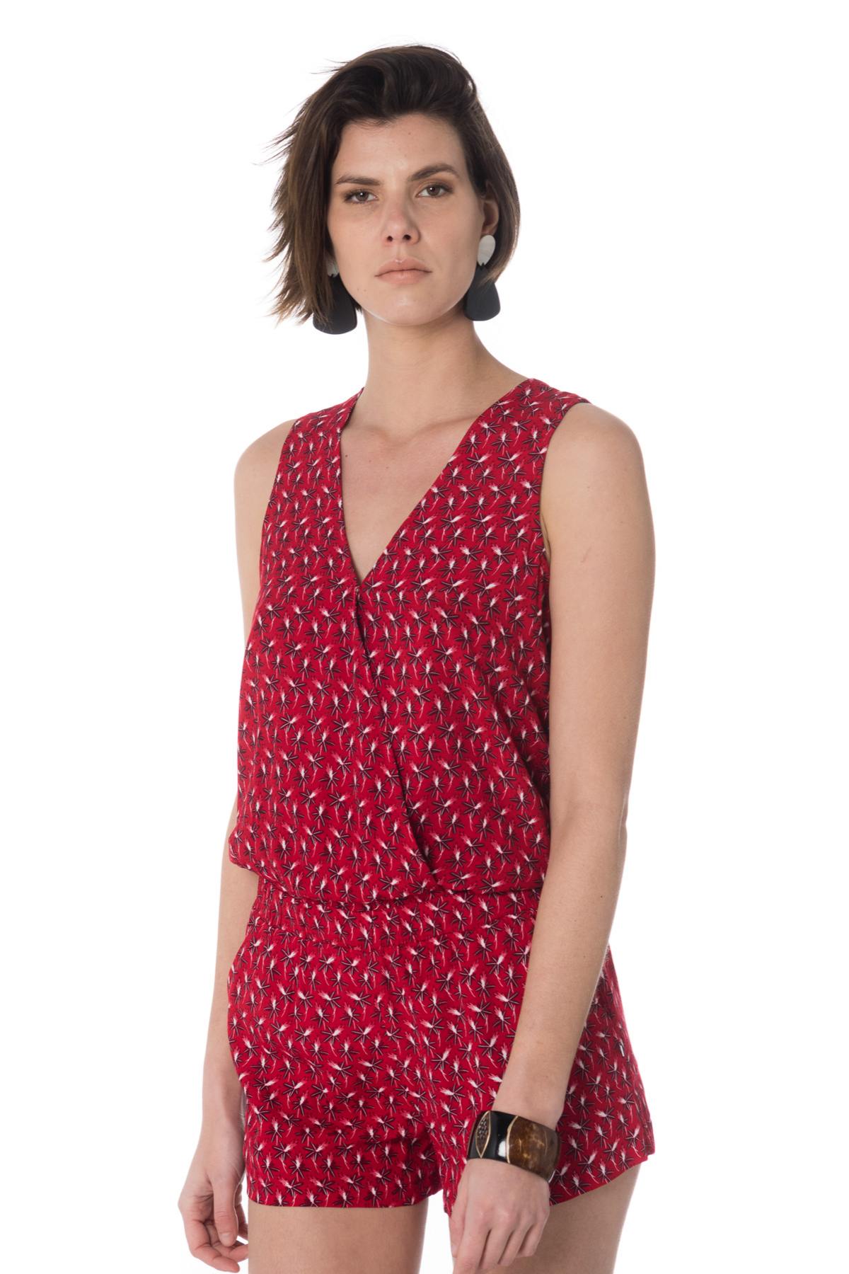 Women's red floral short jumpsuit - Image n°5