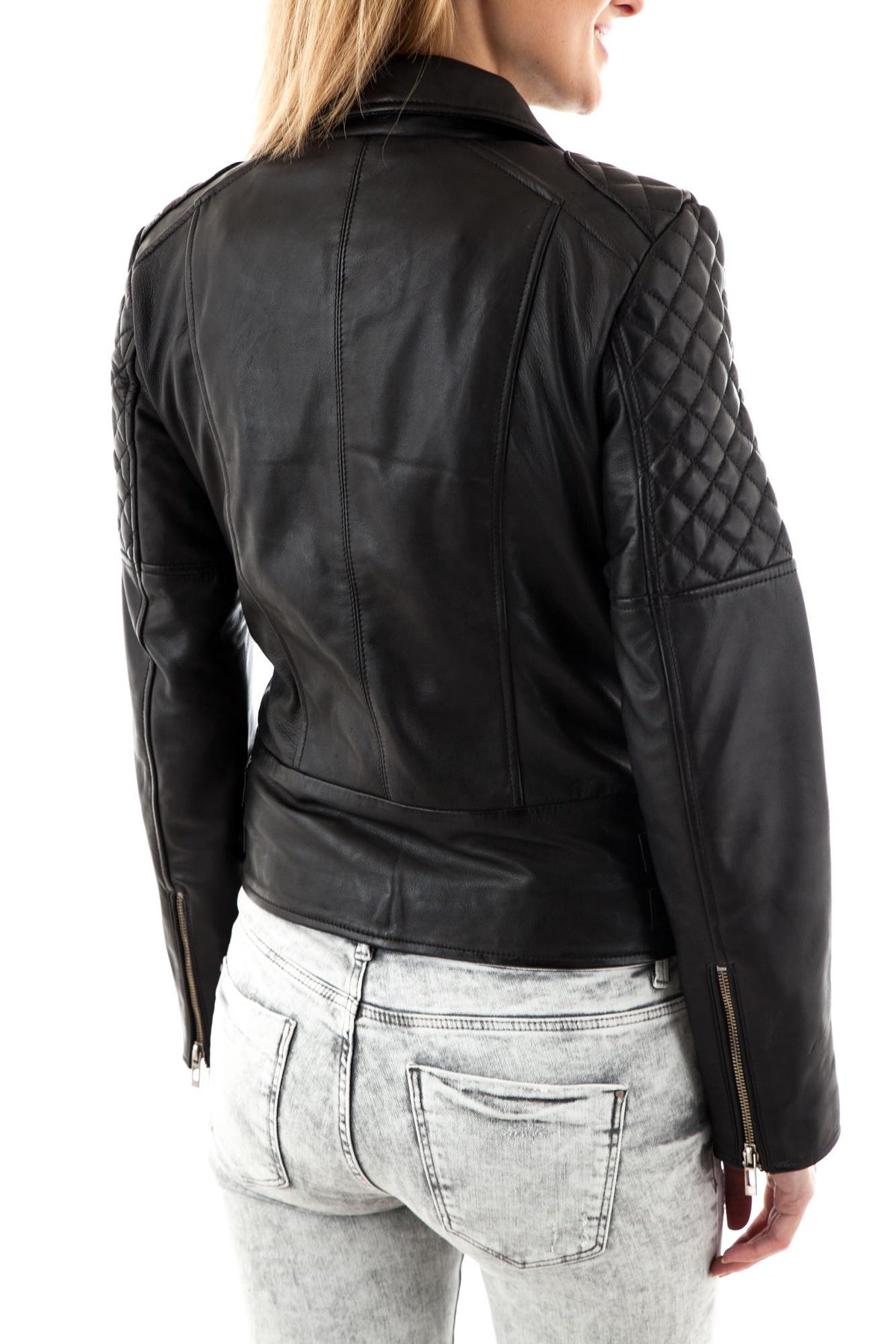 Women's Perf style leather jacket Black - Image n°5