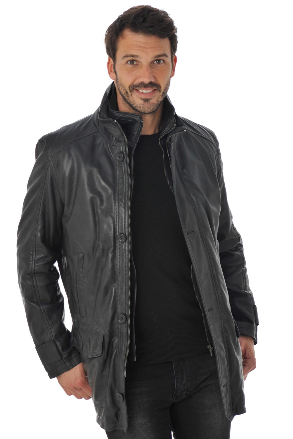 Men's Daytona lambskin leather coat Black - Image n°3