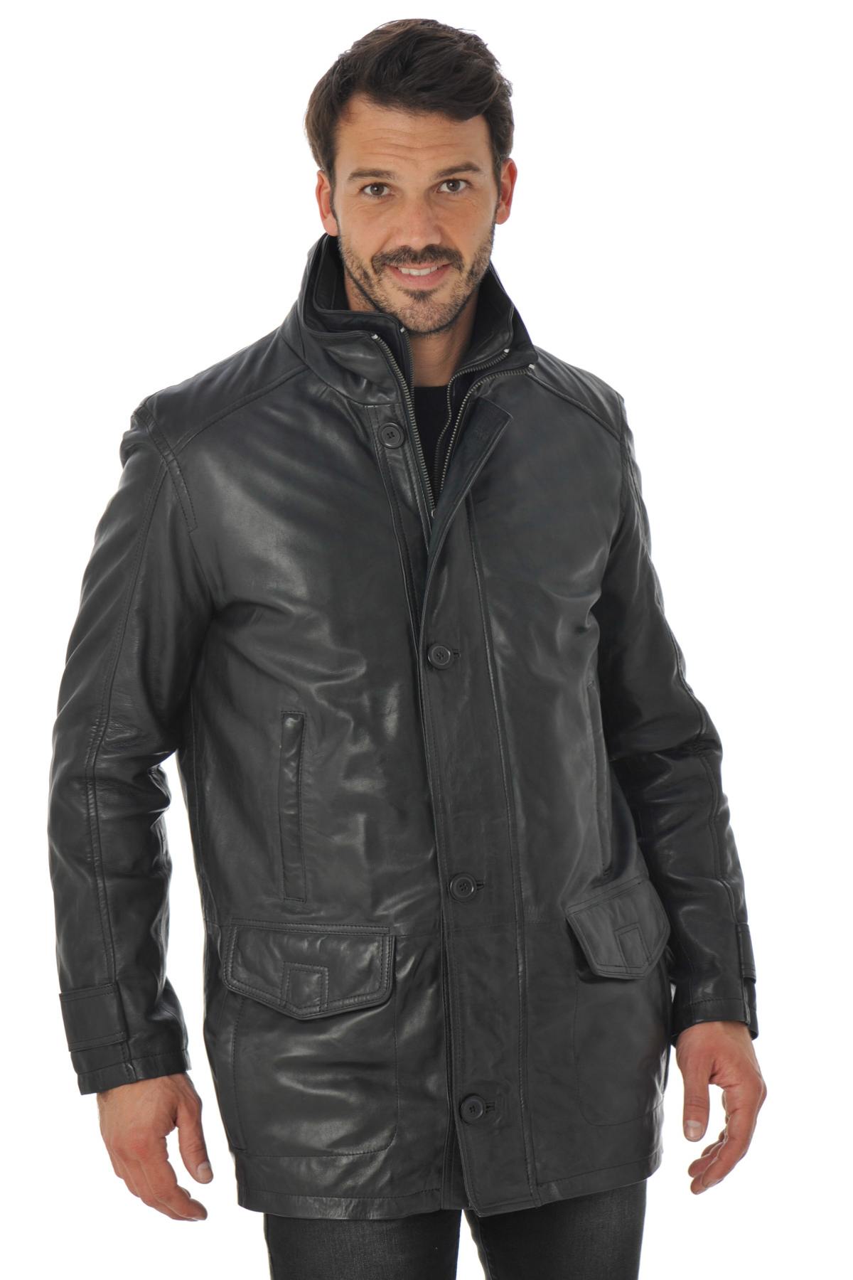 Men's Daytona lambskin leather coat Black - Image n°1