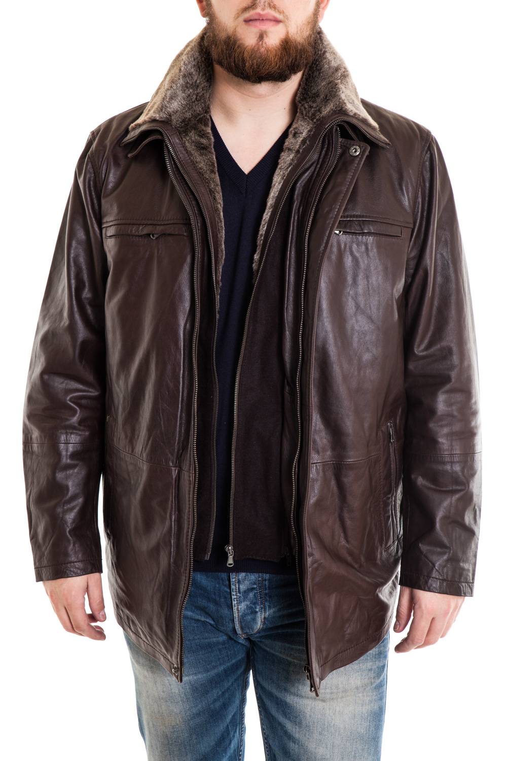 Lucina Brown Smooth Look Buffalo Jacket for Men Large Size - Image n°1