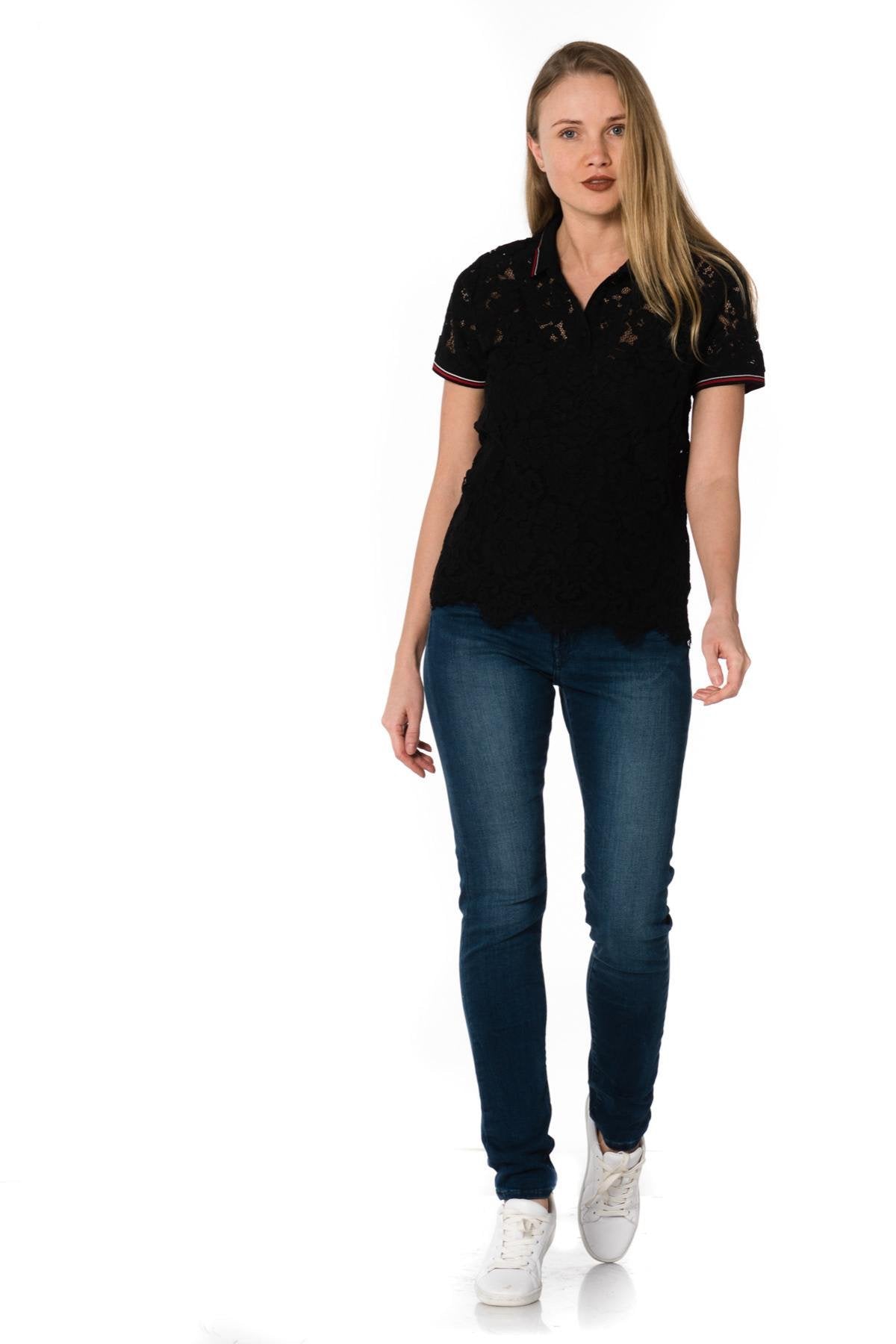 Chic black lace polo shirt - Image n°4