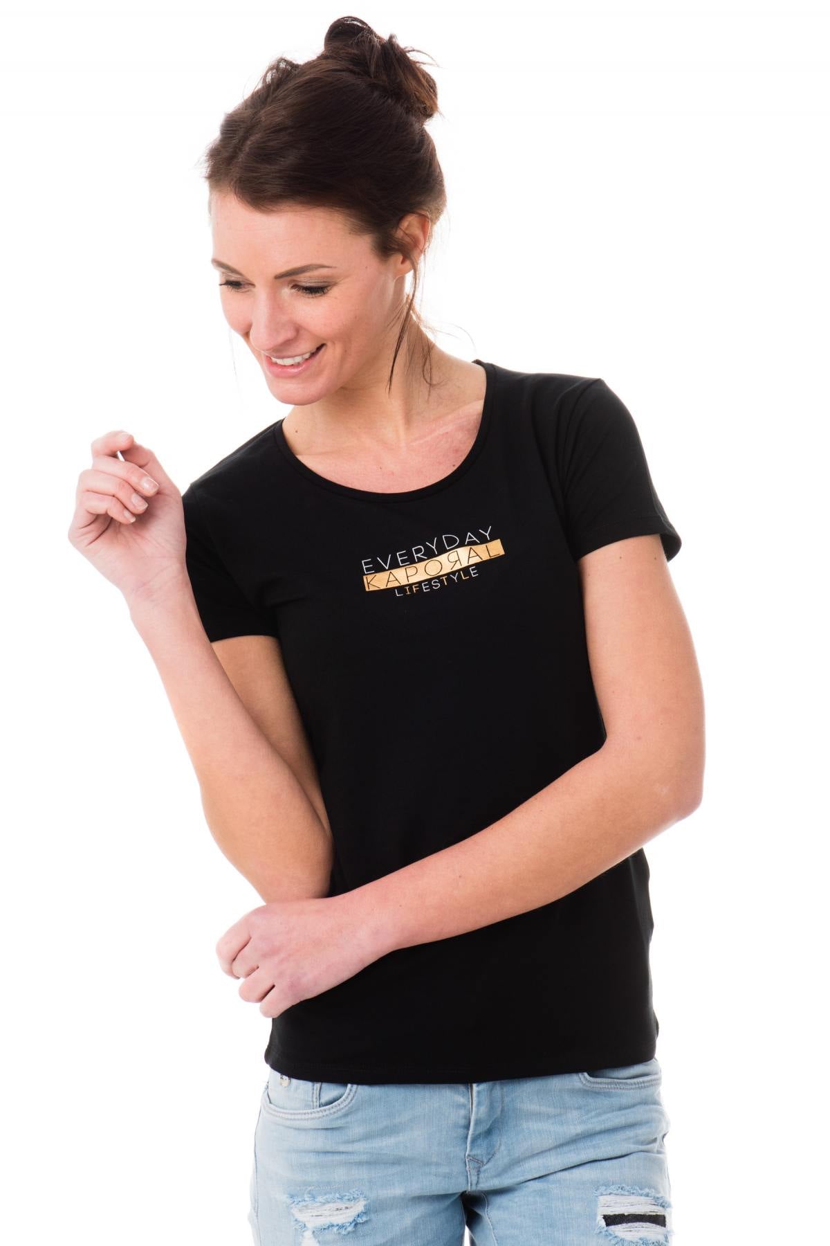 Plain black Kaporal round-neck T-shirt - Image n°1