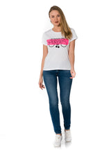 Women's white round-neck t-shirt - Image n°2