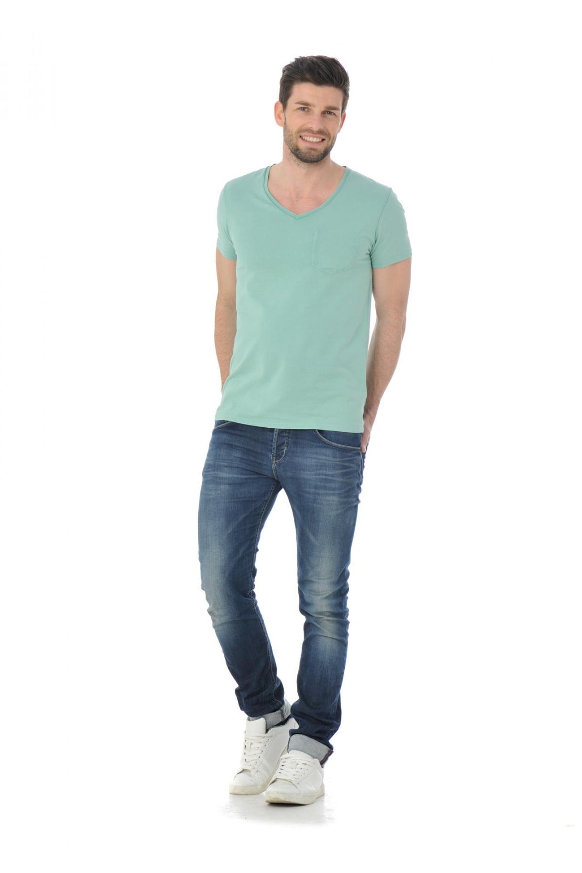 Scotch and Soda green V-neck t-shirt - Image n°2