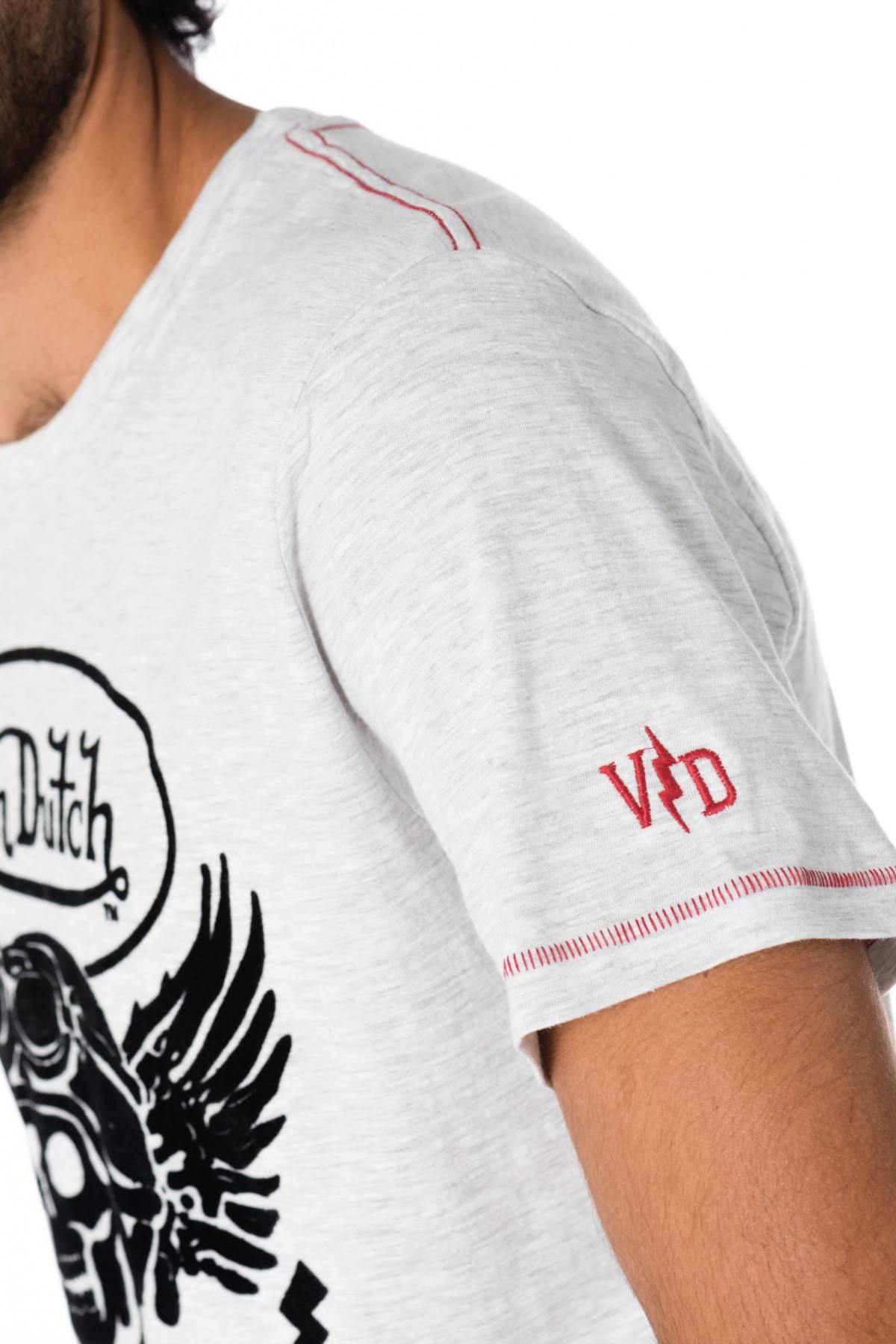 Light gray t-shirt with black velvet skull flocking - Image n°4