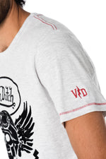 Light gray t-shirt with black velvet skull flocking - Image n°4