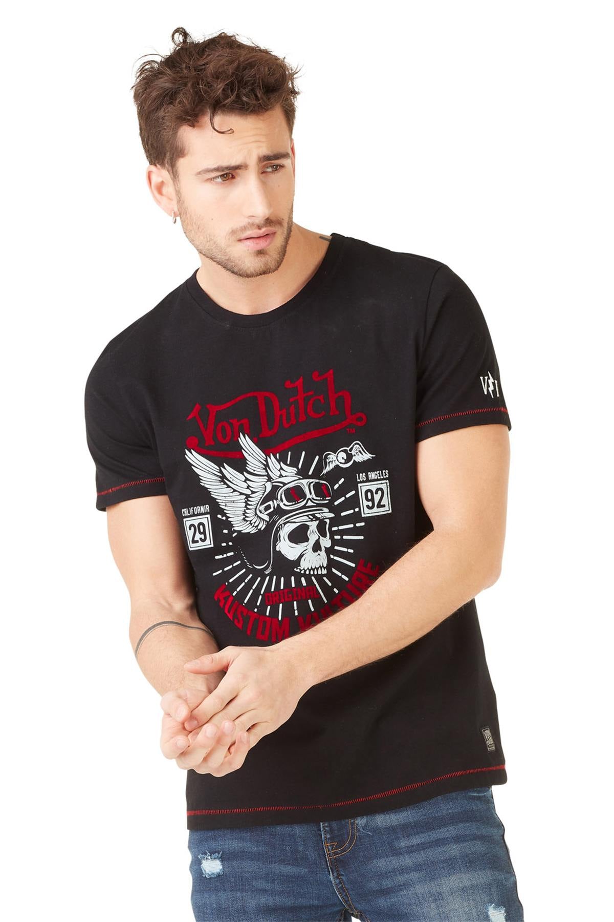 Men's t-shirt biker skull kustom - Image n°1