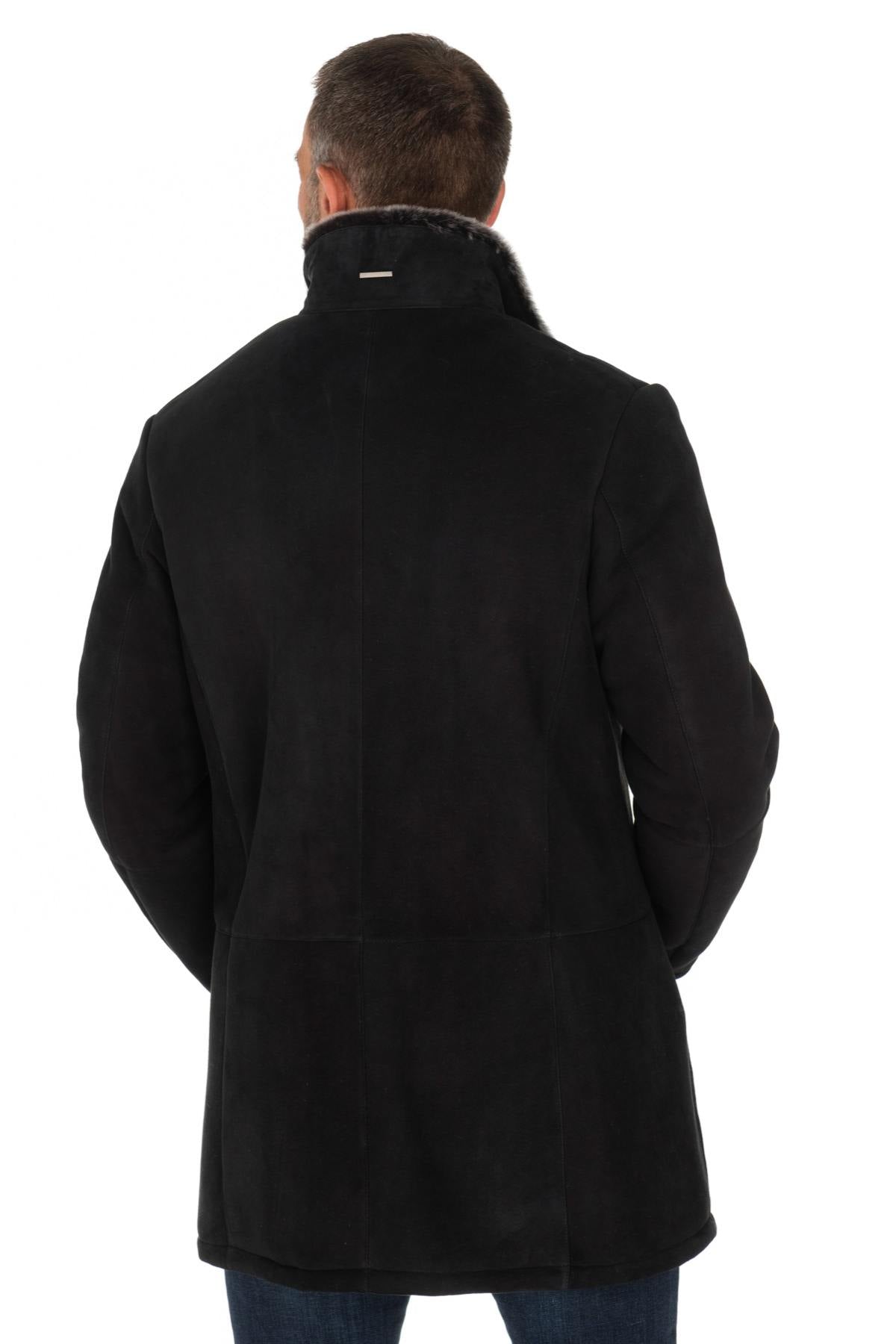 Black shearling coat with gray interior - Image n°8