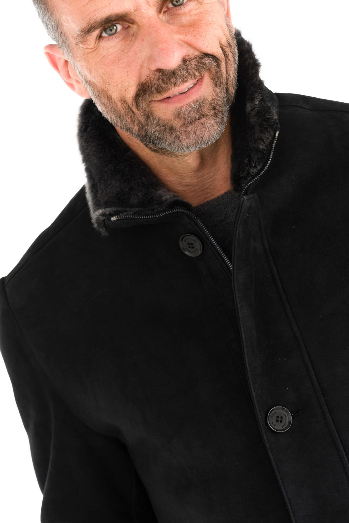 Black shearling coat with gray interior - Image n°5