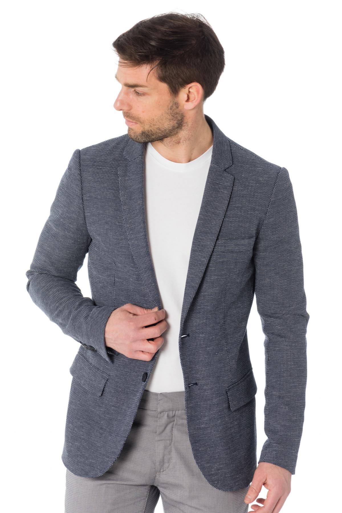 Men's blue and white cotton blazer - Image n°3