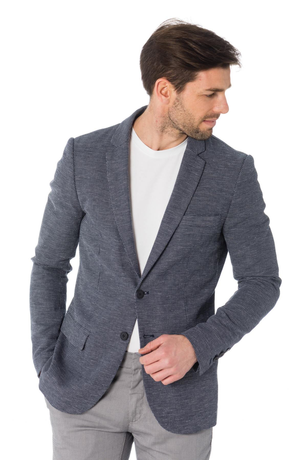 Men's blue and white cotton blazer - Image n°1