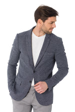 Men's blue and white cotton blazer - Image n°1