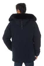Men's navy blue parka with black collar Helvetica - Image n°6