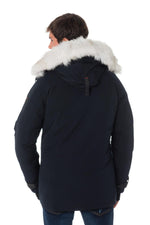 Men's navy blue heated parka with white collar - Image n°5