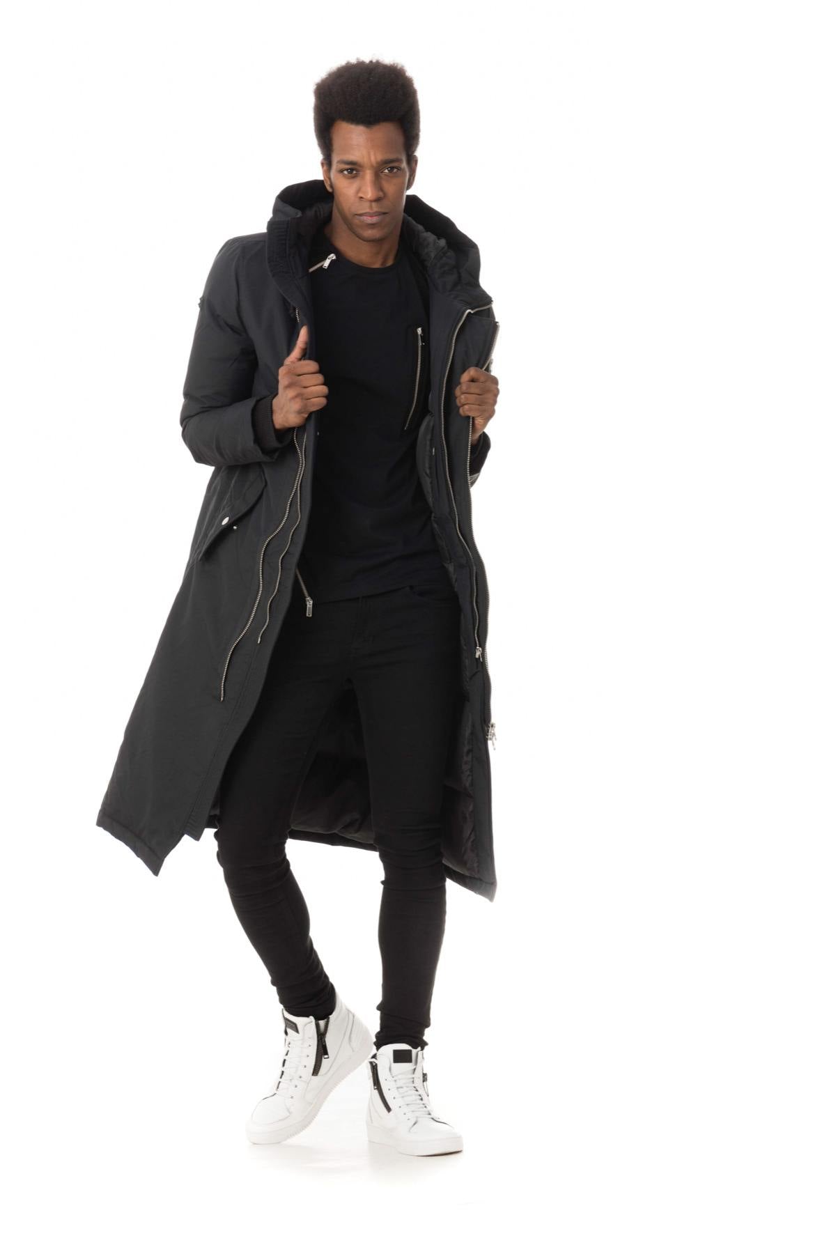 Men's long black parka - Image n°3