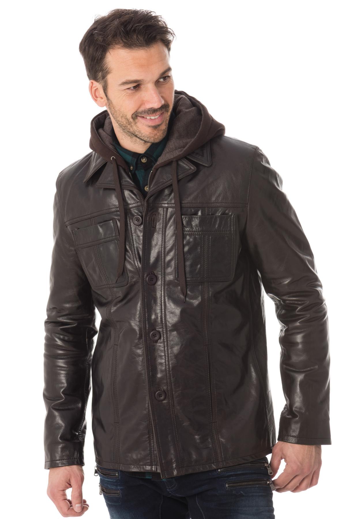 Jacket with buffalo leather hood - Image n°3