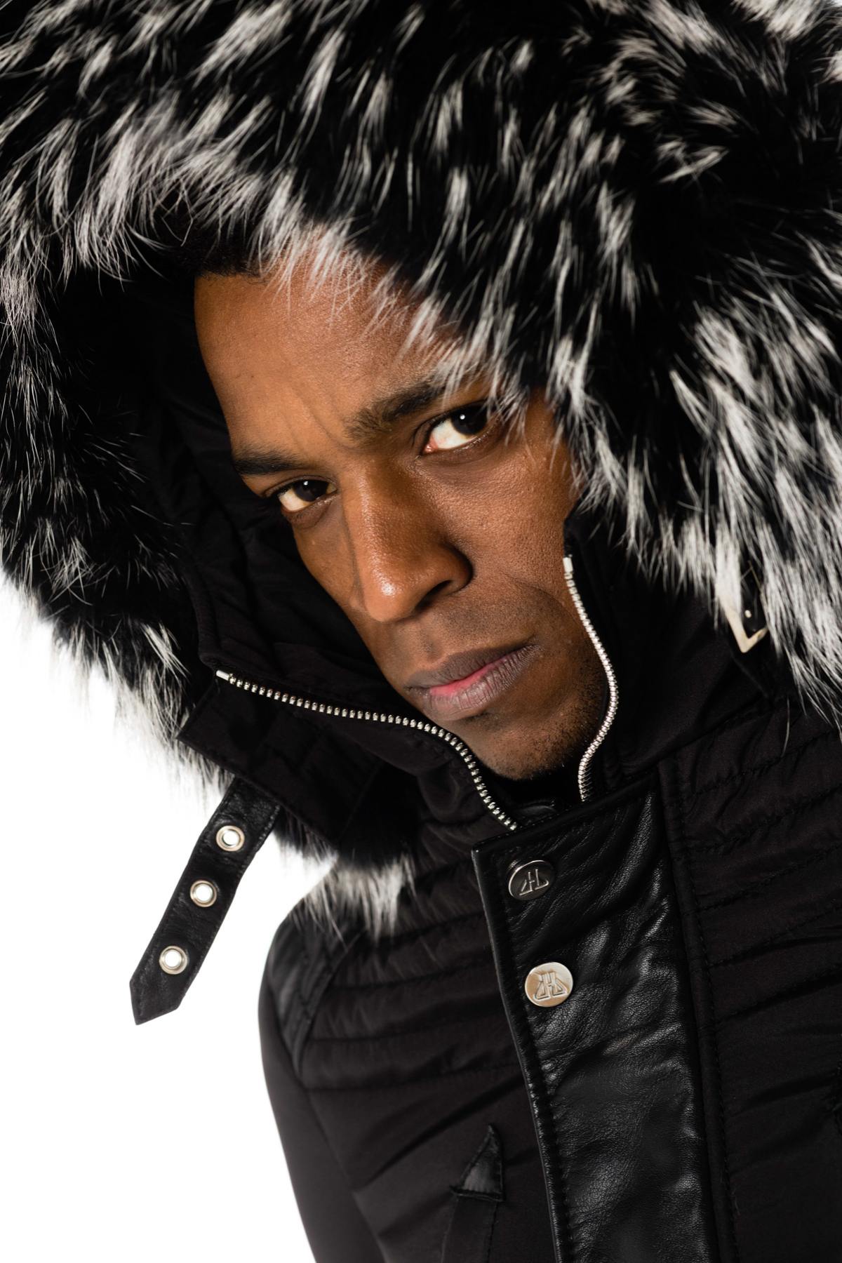 Horspist men's black parka with silver collar - Image n°7